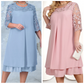 ⏳Vrouwen geborduurde chiffon splicing ronde hals jurk