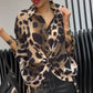 Omkering luipaarddruk losse zevenpunts mouwen shirt