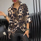 Omkering luipaarddruk losse zevenpunts mouwen shirt