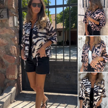🌸Speciale aanbieding🌸Vrouwen Lente Herfst Zebra Print Zip Hooded Jacket