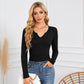Trendy top met lange mouwen en V-hals voor dames🥰