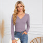 Trendy top met lange mouwen en V-hals voor dames🥰