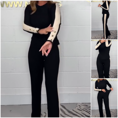 🔥2025 nieuwe tweedelige set top en broek met kleurblokken -5% korting + gratis verzending