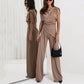 Elegante effen kleur tweedelige set voor dames