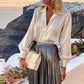 Wit damesshirt + metallic rok, tweedelige set