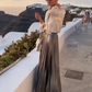 Wit damesshirt + metallic rok, tweedelige set
