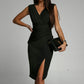 🍃Svelte V-Neck Slit Midi Dress