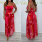 Spaghettibandjes mesh bloemen maxi-jurk