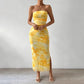 Bloemen Sexy Skinny Slit Strapless Lange Jurk