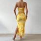 Bloemen Sexy Skinny Slit Strapless Lange Jurk