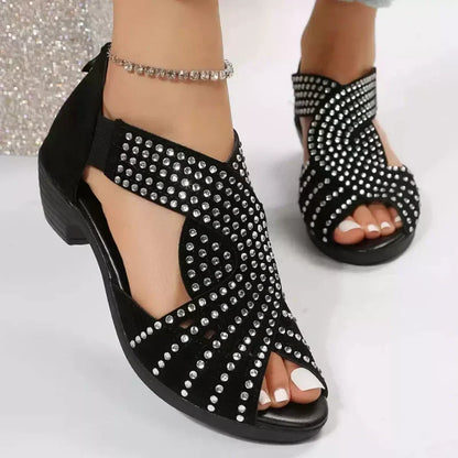 Dames Retro Open Teen Dikke Hak Sandalen