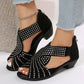 Dames Retro Open Teen Dikke Hak Sandalen