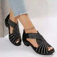 Dames Retro Open Teen Dikke Hak Sandalen
