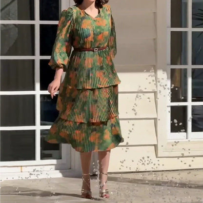 Elegante bedrukte, vloeiende V-halsjurken voor dames