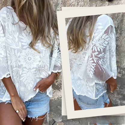 Bohemian dames doorschijnende kanten geborduurde top