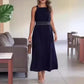 Elegante marineblauwe lange jurk met hoge taille voor dames