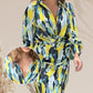 Women's Printed Waist-cinching Split Midi Dress