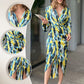 Women's Printed Waist-cinching Split Midi Dress