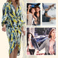 Women's Printed Waist-cinching Split Midi Dress