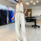 Set van 2 mouwloze haltertop en wijde broek met hoge taille voor dames