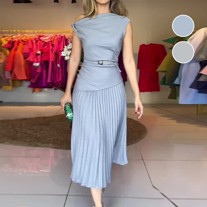 Dames off-shoulder geplooide jurk met riem