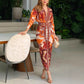 Elegante, nauwsluitende V-hals printjurk voor dames