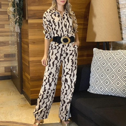 Women's Trendy Abstract Print Top & Pants Two-Piece Set