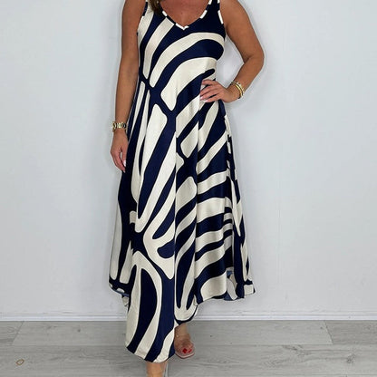 V-hals geprinte mouwloze maxi-jurk