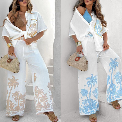 Casual flowy shirt- en broekset voor dames