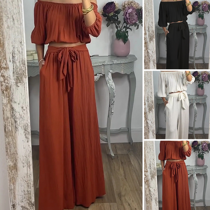 💥Nieuw product 2025💥💃Dames off-shoulder top en broekset - Modieus en cool