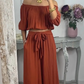 💥Nieuw product 2025💥💃Dames off-shoulder top en broekset - Modieus en cool