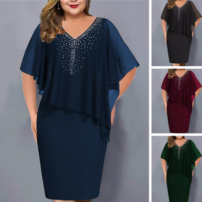 ✨Strass-capejurk met V-hals en chiffon overlay
