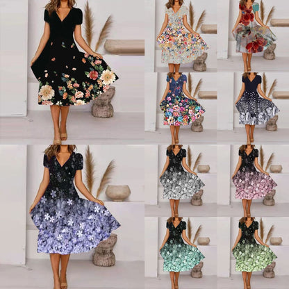🌺Luchtige damesjurk met print en v-hals
