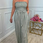 Strapless jumpsuit met strepen en trekkoord