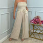 Strapless jumpsuit met strepen en trekkoord