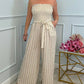 Strapless jumpsuit met strepen en trekkoord