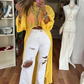 Asymmetrische top met opstaande kraag en pofmouwen