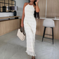 Sexy geplooide textuur halter nek backless maxi jurk