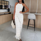 Sexy geplooide textuur halter nek backless maxi jurk