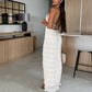 Sexy geplooide textuur halter nek backless maxi jurk