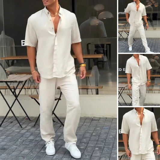 Men voor stevige revers met korte mouwtoppen ＆ broek 2-delige set