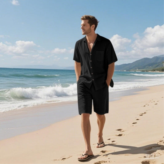 Ademoere strandoutfit voor heren - korte mouw en shorts