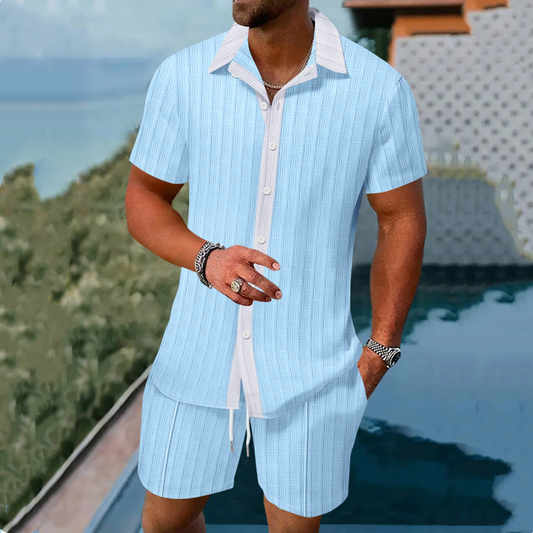 Heren-mode-button-down shirt en shorts set