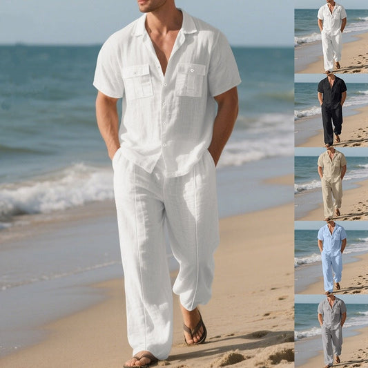 🔥Gratis verzending🔥Heren button-down shirt en broek 2-delige set